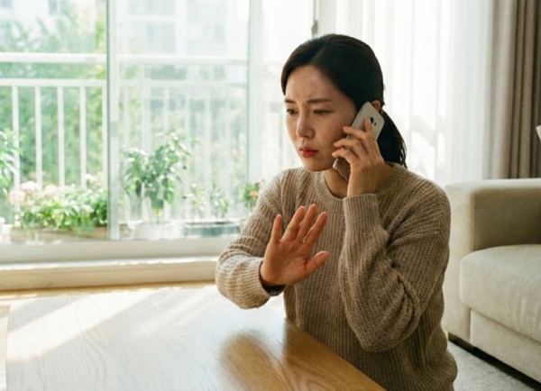 고객센터 상담원의 해지 방어를 단호하게 거절하는 모습