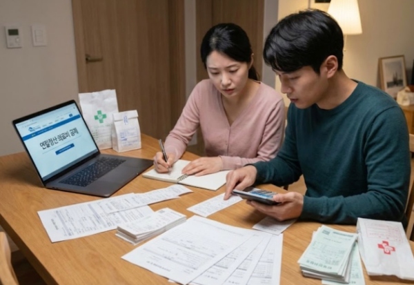 연말정산 의료비 공제를 계산하는 맞벌이 부부