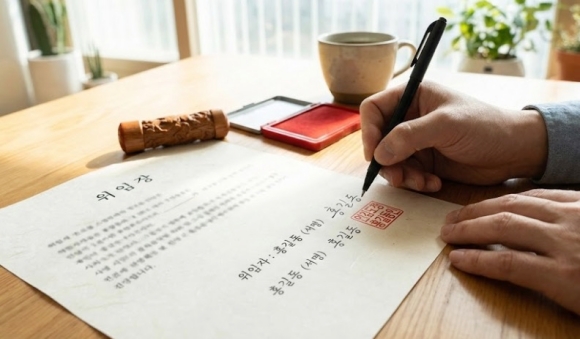 위임장 하단 위임자 자필 서명 및 날인 예시