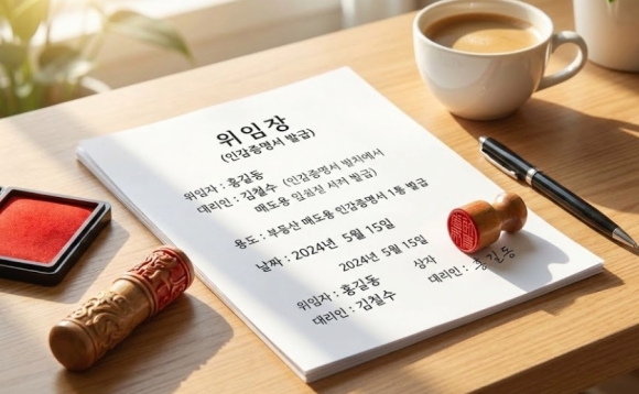 인감증명서 대리발급을 위한 위임장 작성 예시