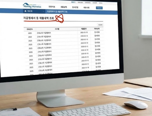 홈택스 지급명세서 등 제출내역 조회 리스트 화면