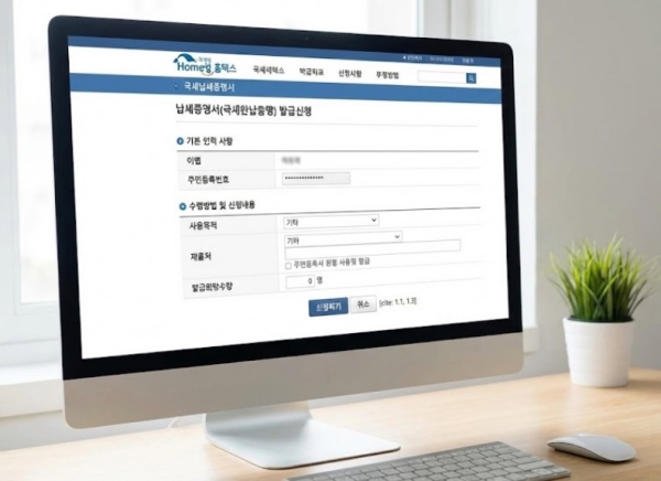 국세청 홈택스 국세납세증명서 인터넷 발급 화면