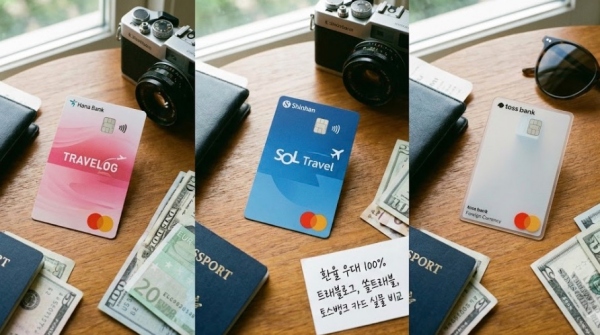환율 우대 100% 트래블로그, 쏠트래블, 토스뱅크 카드 실물 비교