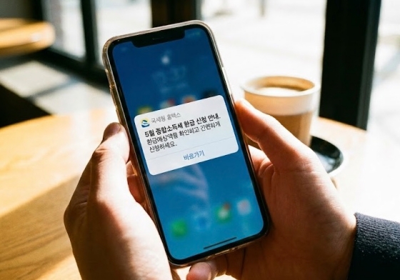 스마트폰 화면에 5월 종합소득세 환급 신청 안내 알림이 뜬 모습