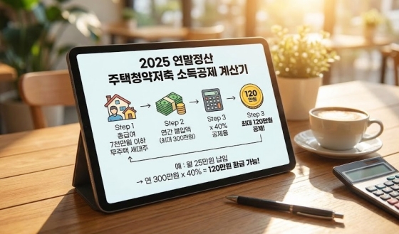 연말정산 소득공제 항목 중 주택청약저축 공제 금액을 계산하는 인포그래픽