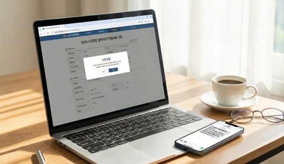 2026년 소상공인 정책자금 직접대출 신청 사이트 화면과 심사 승인 문자 메시지