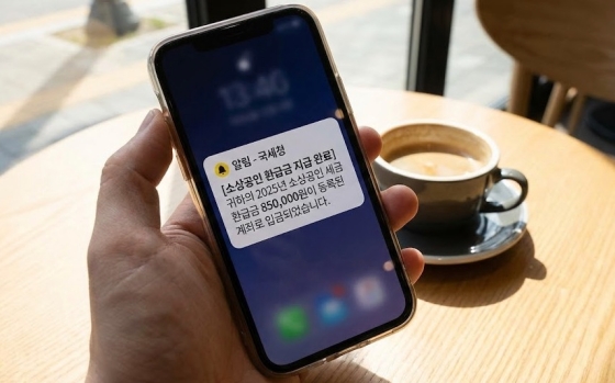 스마트폰 화면에 소상공인 환급금 지급 완료 알림이 뜬 모습