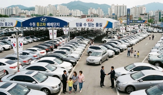 수원 중고차 매매단지의 깔끔하게 정돈된 전경