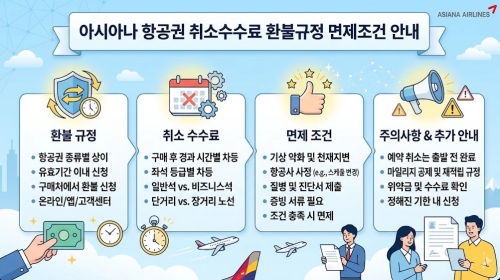 아시아나 항공권 취소수수료 환불규정 면제조건 요약